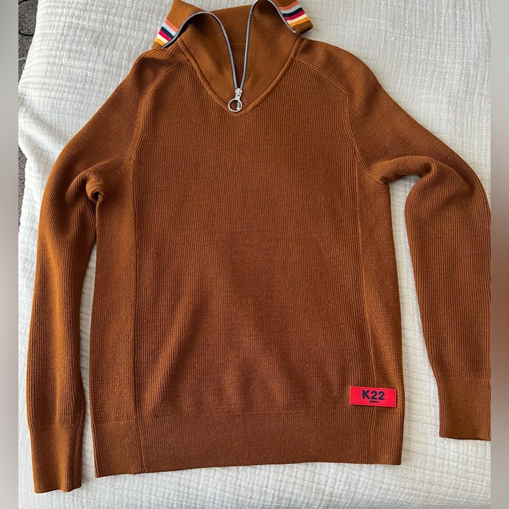 Scotch & Soda Men's Brown Sweater Quarter Zip Turtleneck Wool Blend Size Medium